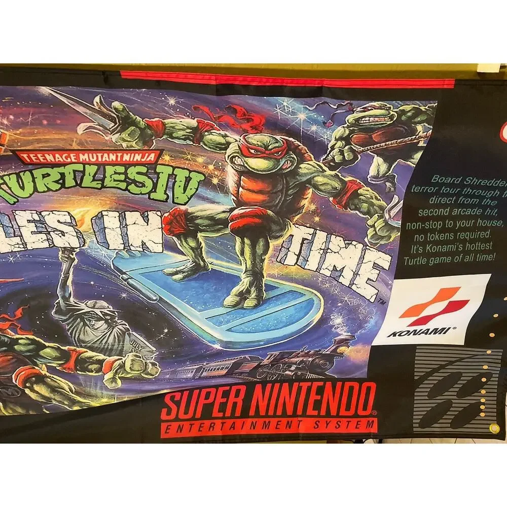 TMNT Turtles in Time 5' Flag Banner Poster Super Nintendo SNES Mutant Ninja